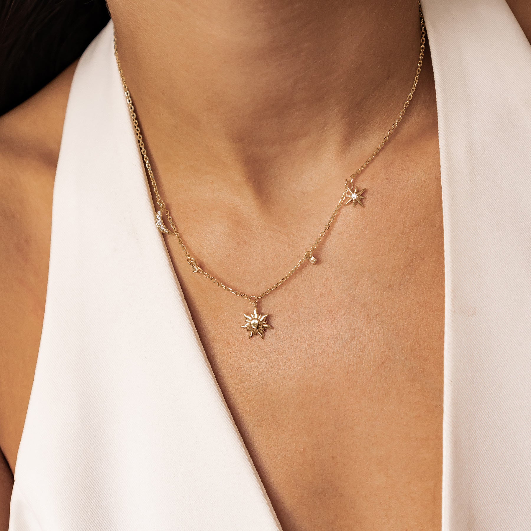 Collier Charms Soleil Lune et Étoiles Sterling Argent